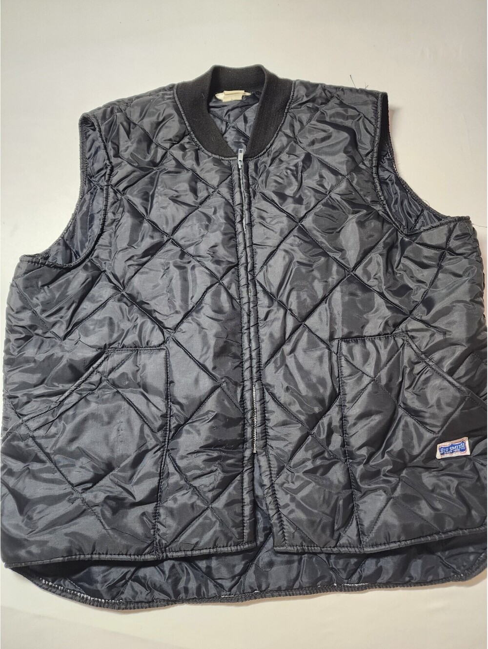 VTG Big Smith Quilted Vest Men's XL Black Zip Up